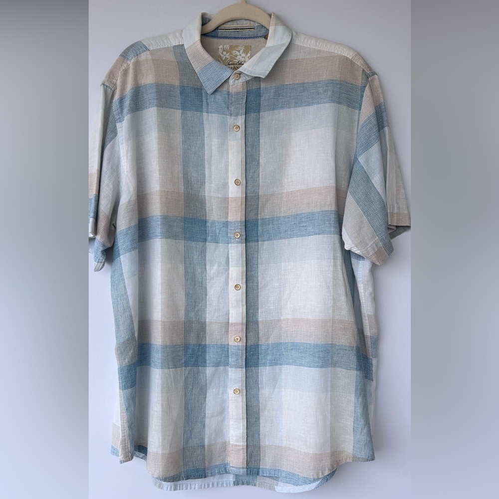 Tasso Elba Island Men’s Linen Short Sleeved Button Up‎ Shirt Size XL